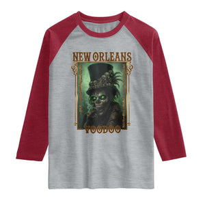 New Orleans Voodoo Raglan Shirt Bourbon Street French Quarter Creepy Occult Lover TS11 Heather Gray Heather Red Print Your Wear