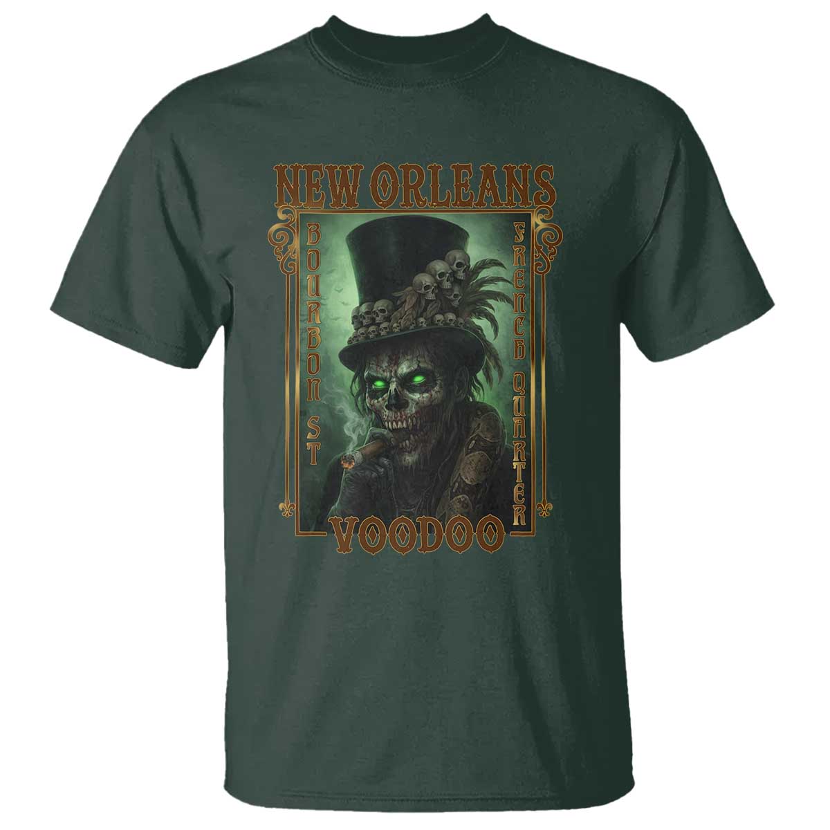 New Orleans Voodoo T Shirt Bourbon Street French Quarter Creepy Occult Lover TS11 Dark Forest Green Print Your Wear