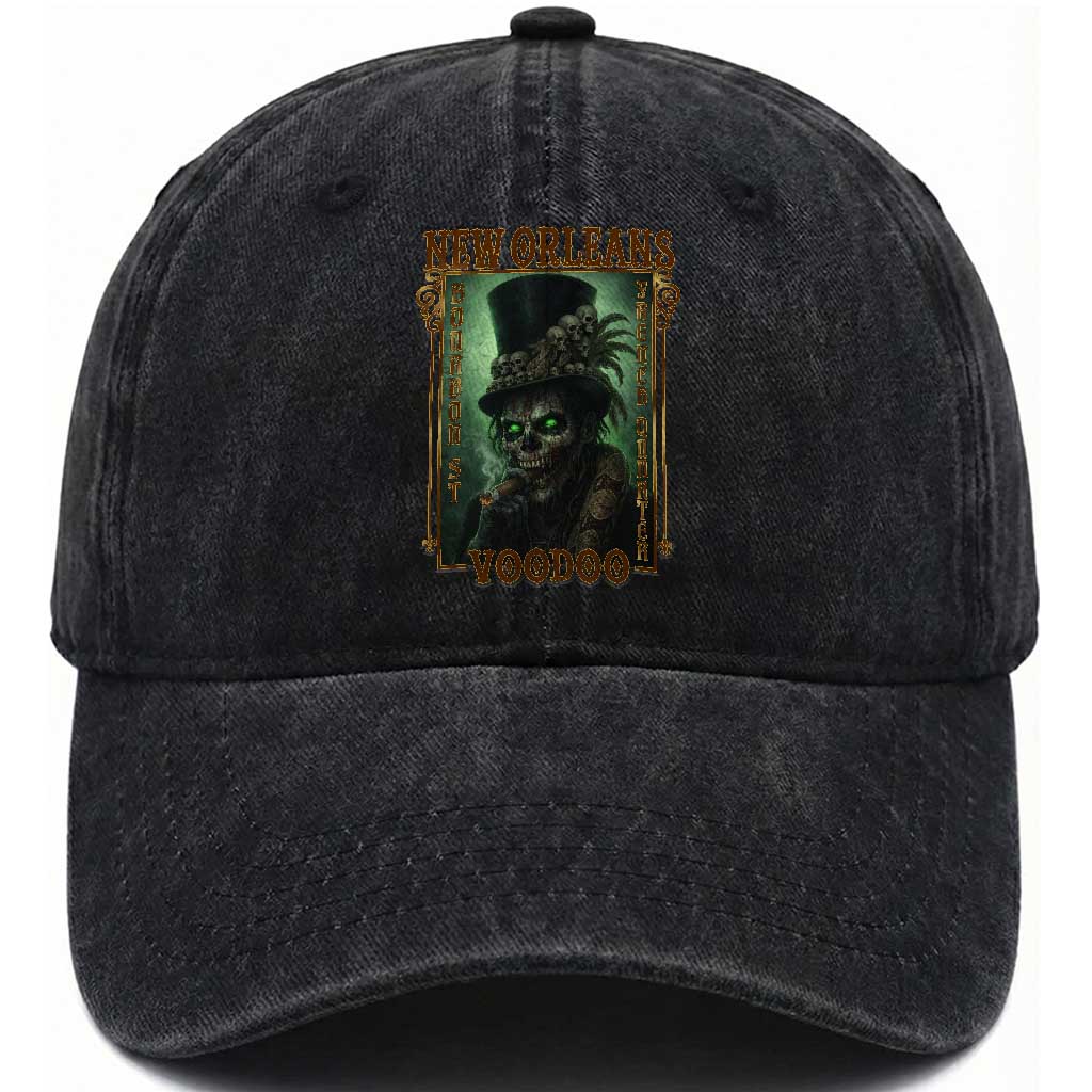 New Orleans Voodoo Washed Cotton Baseball Cap Bourbon Street French Quarter Creepy Occult Lover TS11 Print Your Wear