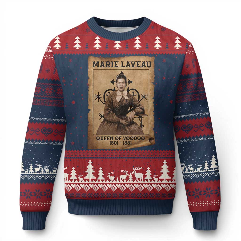 Marie Laveau Ugly Christmas Sweater Queen Of Voodoo New Orleans Hoodoo Rootwork TS11 Navy Red Print Your Wear