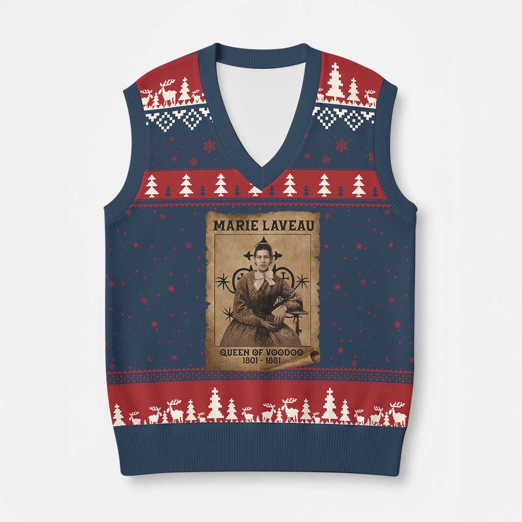 Marie Laveau V-Neck Knit Sweater Vest Queen Of Voodoo New Orleans Hoodoo Rootwork TS11 Navy Red Print Your Wear