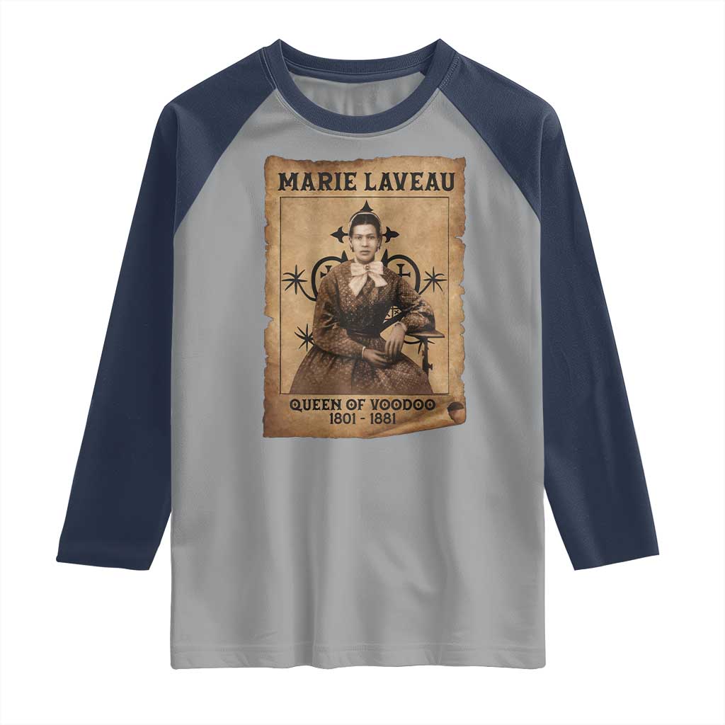Marie Laveau Raglan Shirt Queen Of Voodoo New Orleans Hoodoo Rootwork TS11 Sport Gray Navy Print Your Wear