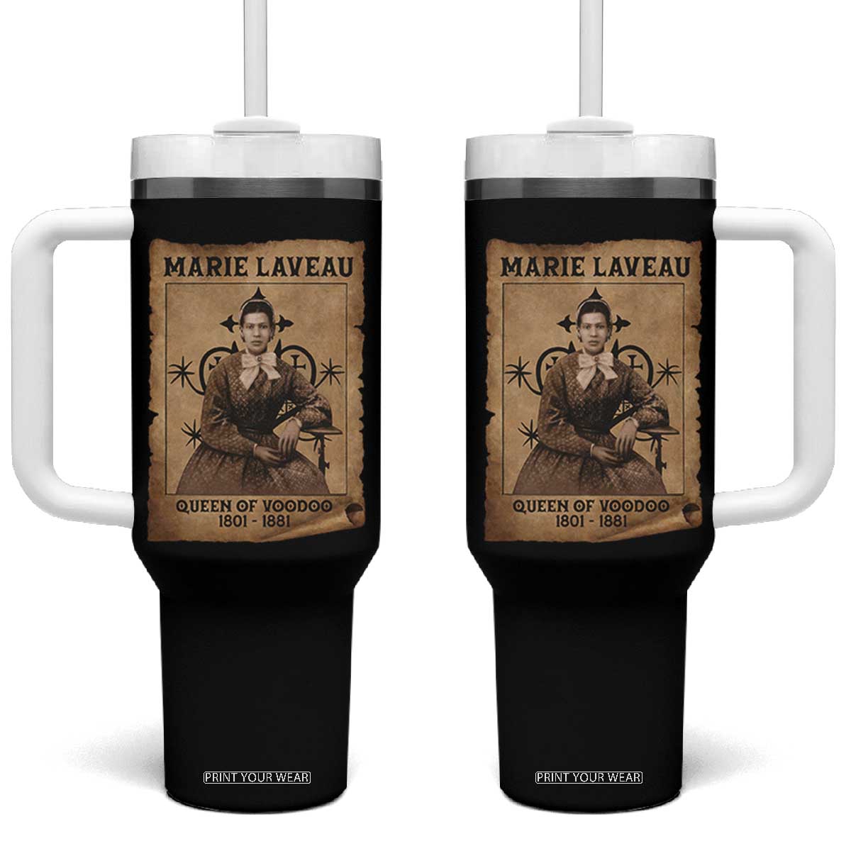 Marie Laveau Tumbler With Handle Queen Of Voodoo New Orleans Hoodoo Rootwork TS11 One Size: 40 oz Black Print Your Wear