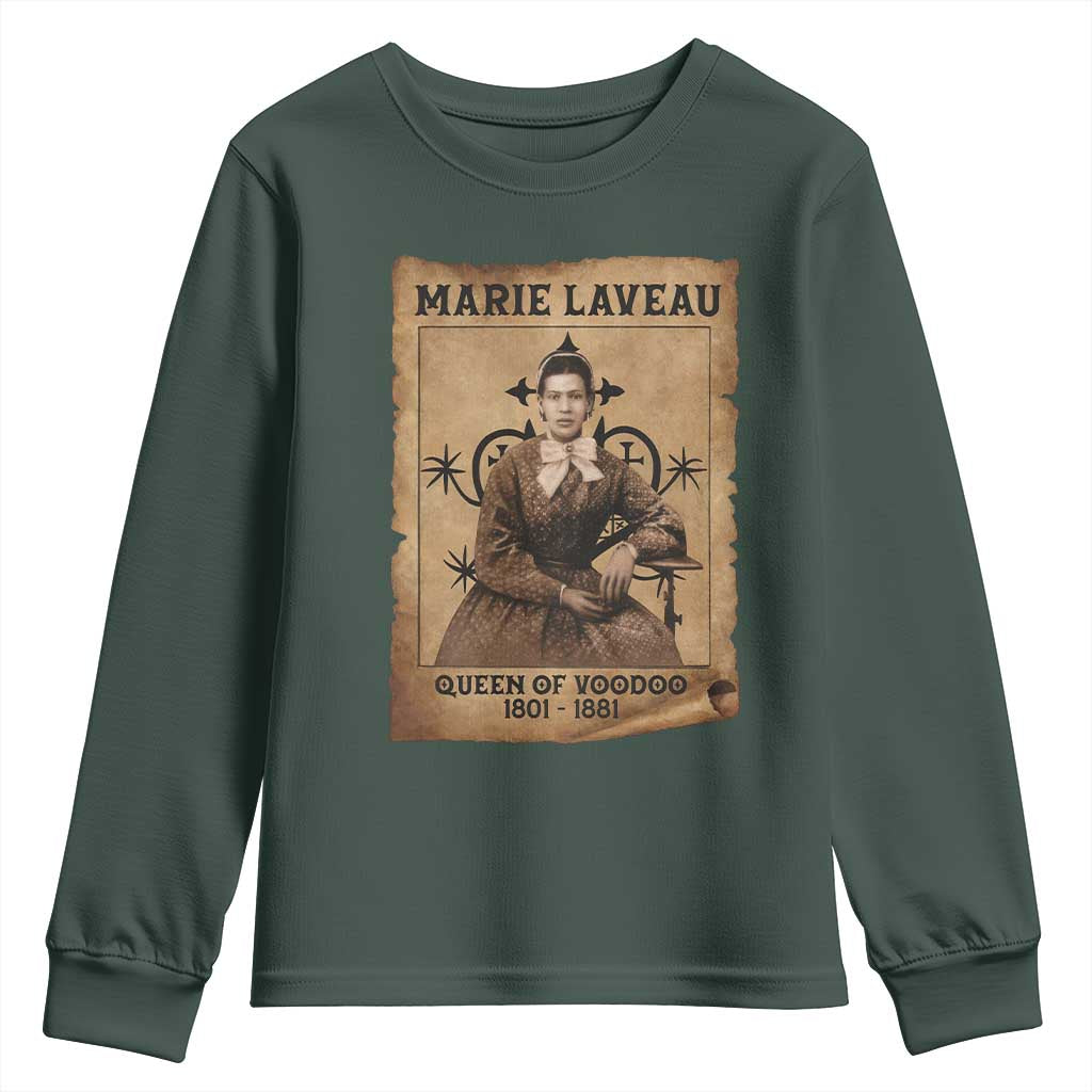 Marie Laveau Youth Sweatshirt Queen Of Voodoo New Orleans Hoodoo Rootwork TS11 Dark Forest Green Print Your Wear