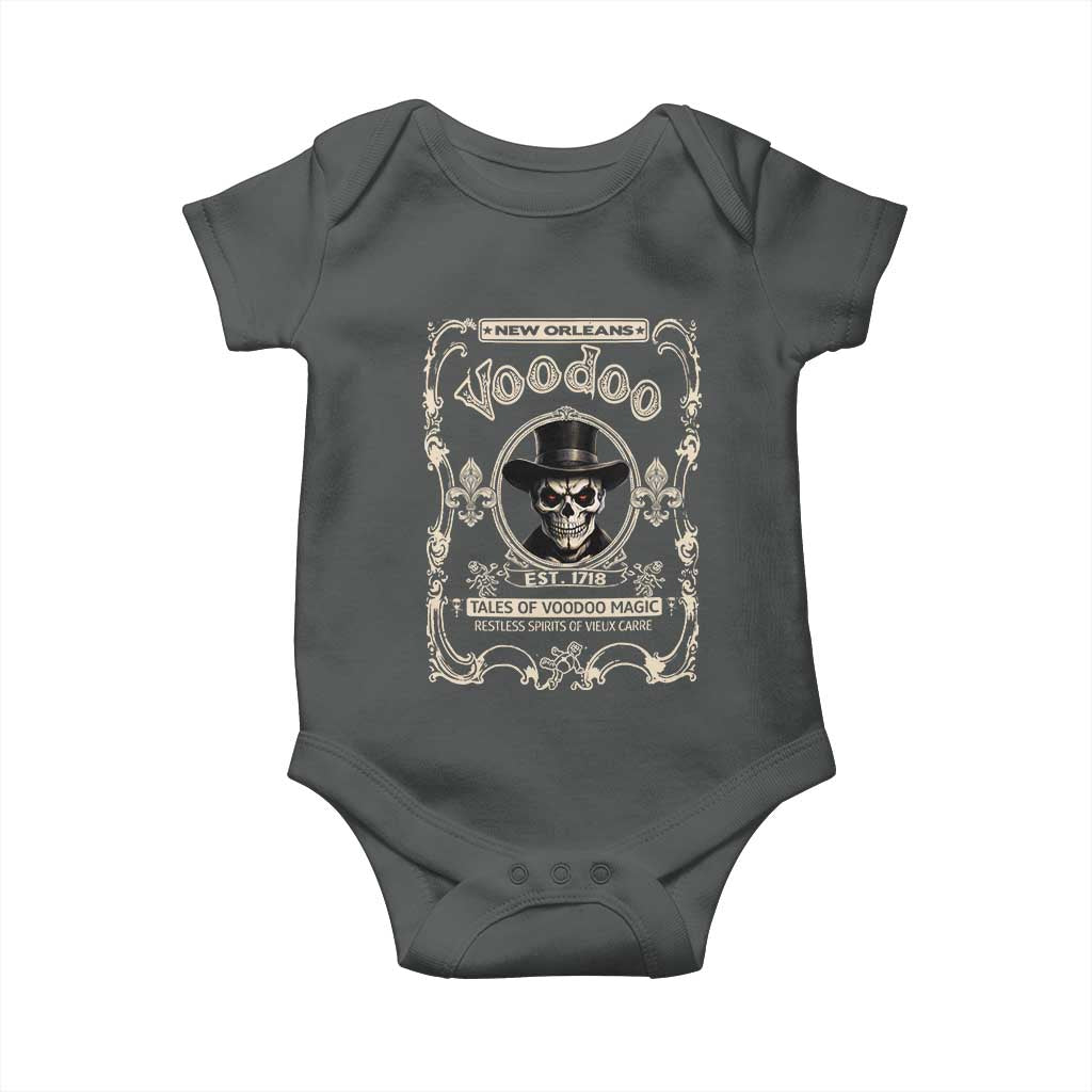 New Orleans Voodoo Baby Onesie Tales Of Voodoo Magic Skull Spooky Hoodoo Rootworker TS11 Dark Heather Print Your Wear
