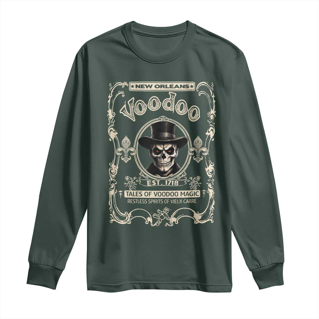 New Orleans Voodoo Long Sleeve Shirt Tales Of Voodoo Magic Skull Spooky Hoodoo Rootworker TS11 Dark Forest Green Print Your Wear