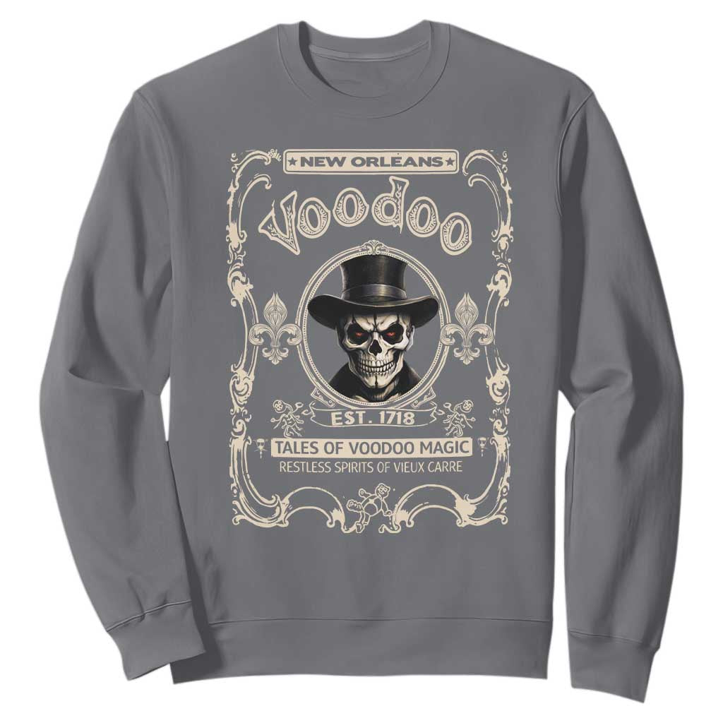 New Orleans Voodoo Sweatshirt Tales Of Voodoo Magic Skull Spooky Hoodoo Rootworker TS11 Charcoal Print Your Wear
