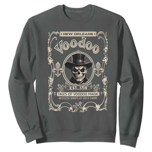 New Orleans Voodoo Sweatshirt Tales Of Voodoo Magic Skull Spooky Hoodoo Rootworker TS11 Dark Heather Print Your Wear