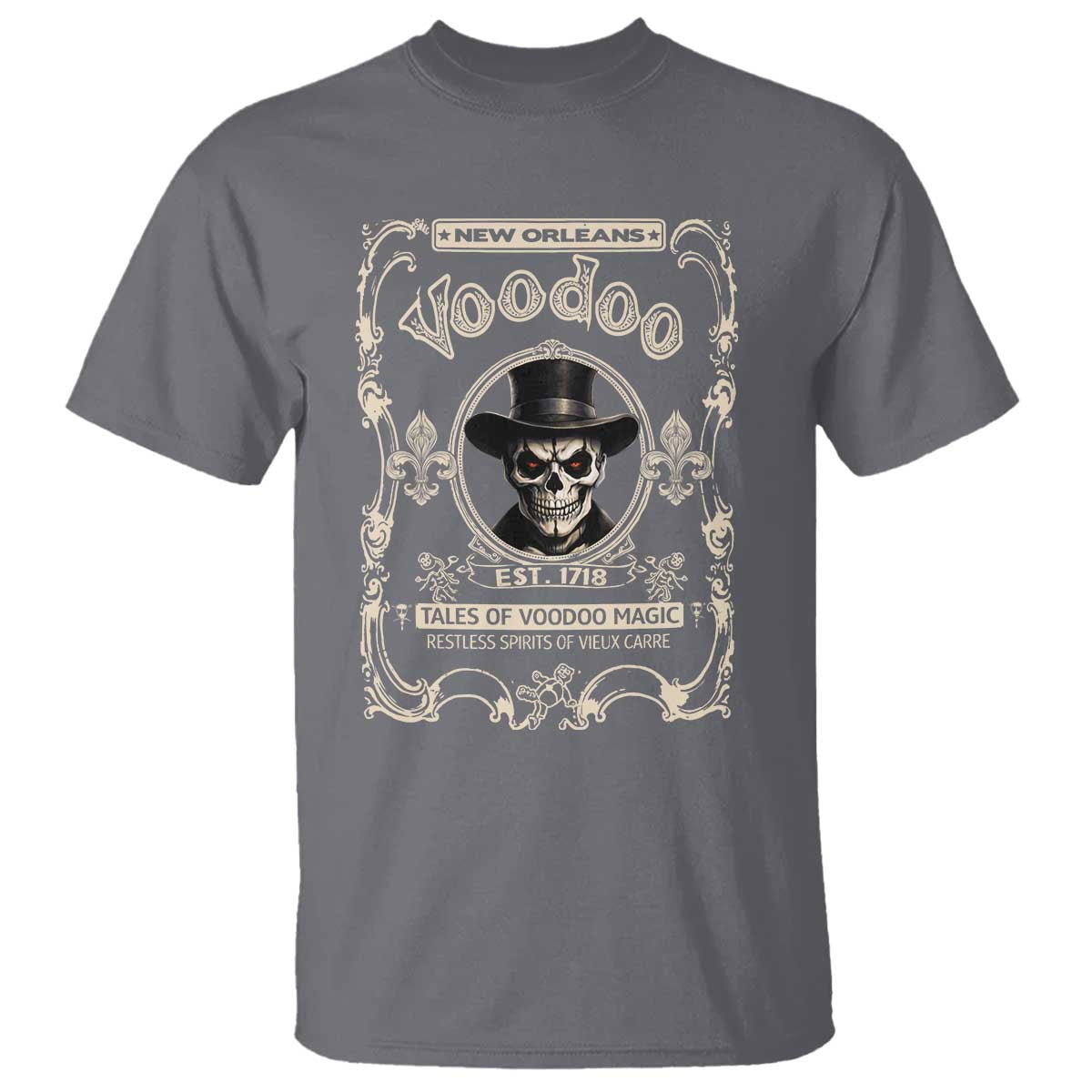 New Orleans Voodoo T Shirt Tales Of Voodoo Magic Skull Spooky Hoodoo Rootworker TS11 Charcoal Print Your Wear