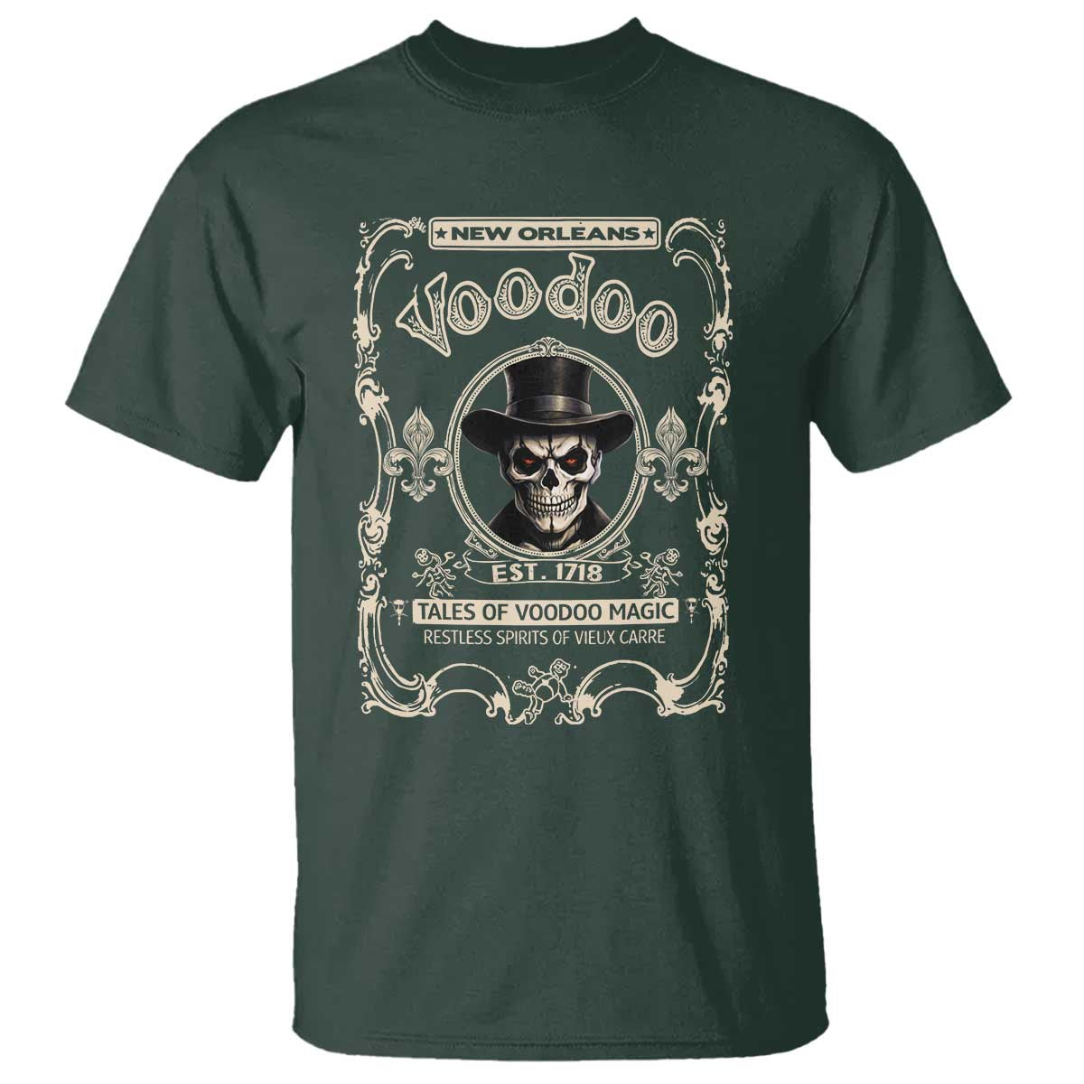 New Orleans Voodoo T Shirt Tales Of Voodoo Magic Skull Spooky Hoodoo Rootworker TS11 Dark Forest Green Print Your Wear