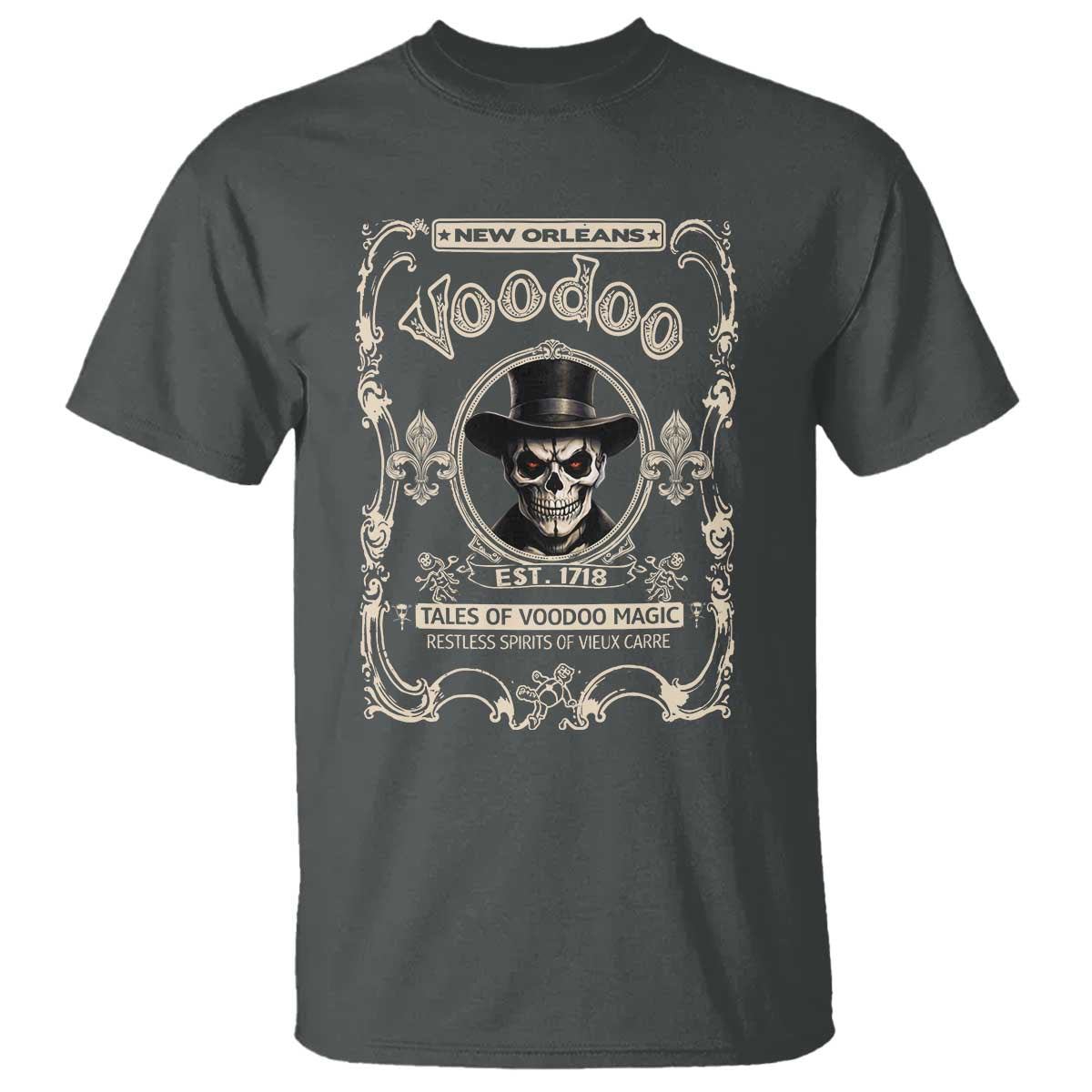 New Orleans Voodoo T Shirt Tales Of Voodoo Magic Skull Spooky Hoodoo Rootworker TS11 Dark Heather Print Your Wear