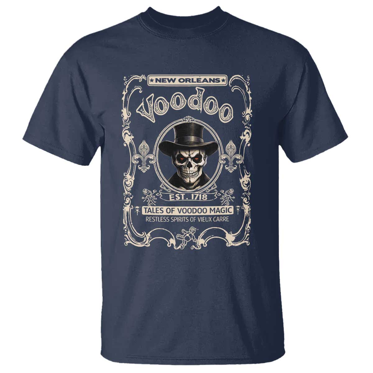 New Orleans Voodoo T Shirt Tales Of Voodoo Magic Skull Spooky Hoodoo Rootworker TS11 Navy Print Your Wear