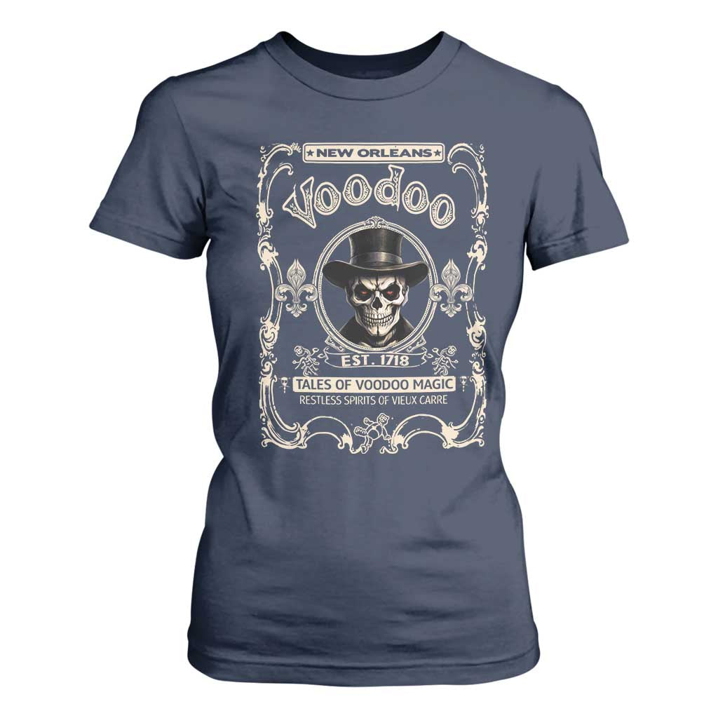 New Orleans Voodoo T Shirt For Women Tales Of Voodoo Magic Skull Spooky Hoodoo Rootworker TS11 Navy Print Your Wear
