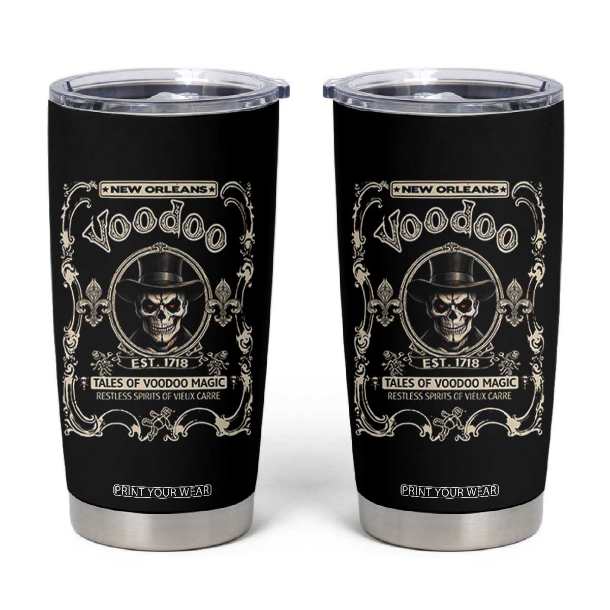 New Orleans Voodoo Tumbler Cup Tales Of Voodoo Magic Skull Spooky Hoodoo Rootworker TS11 Black Print Your Wear