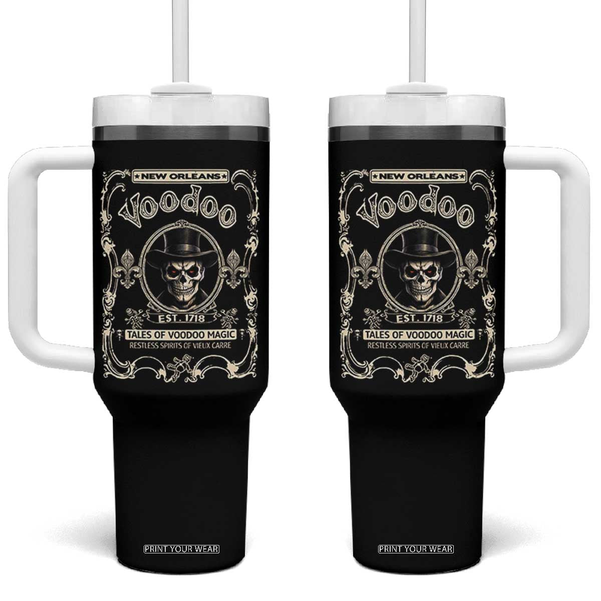 New Orleans Voodoo Tumbler With Handle Tales Of Voodoo Magic Skull Spooky Hoodoo Rootworker TS11 One Size: 40 oz Black Print Your Wear