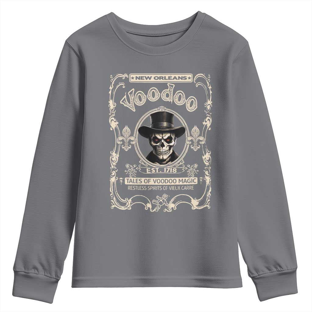 New Orleans Voodoo Youth Sweatshirt Tales Of Voodoo Magic Skull Spooky Hoodoo Rootworker TS11 Charcoal Print Your Wear