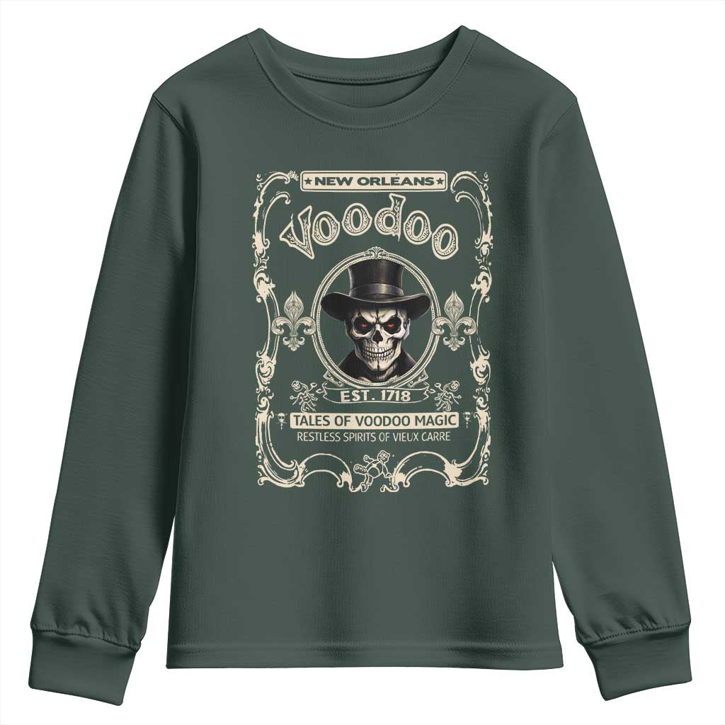 New Orleans Voodoo Youth Sweatshirt Tales Of Voodoo Magic Skull Spooky Hoodoo Rootworker TS11 Dark Forest Green Print Your Wear