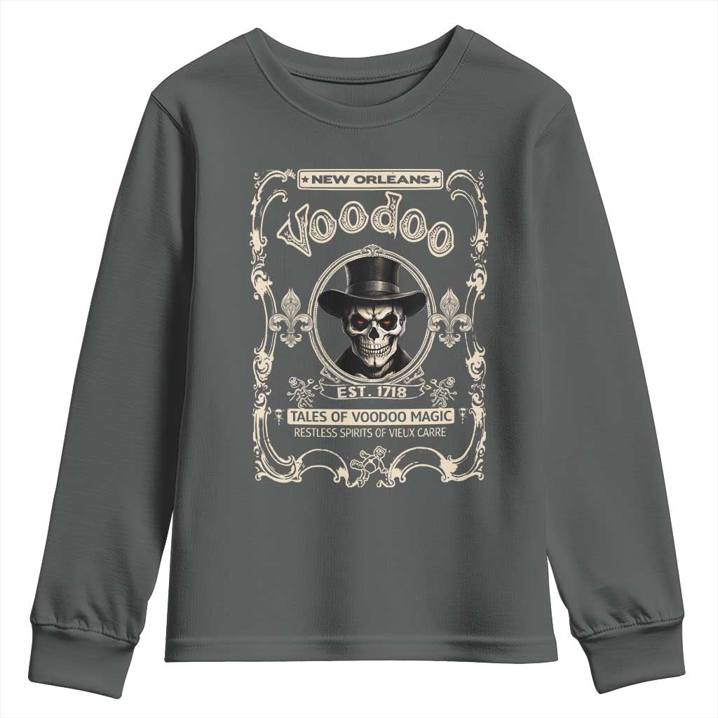 New Orleans Voodoo Youth Sweatshirt Tales Of Voodoo Magic Skull Spooky Hoodoo Rootworker TS11 Dark Heather Print Your Wear