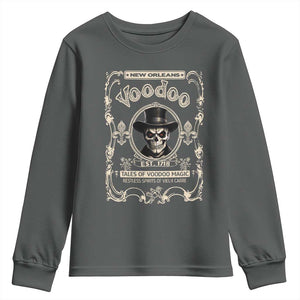 New Orleans Voodoo Youth Sweatshirt Tales Of Voodoo Magic Skull Spooky Hoodoo Rootworker TS11 Dark Heather Print Your Wear