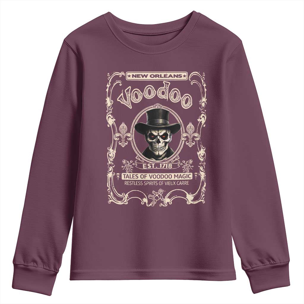 New Orleans Voodoo Youth Sweatshirt Tales Of Voodoo Magic Skull Spooky Hoodoo Rootworker TS11 Maroon Print Your Wear