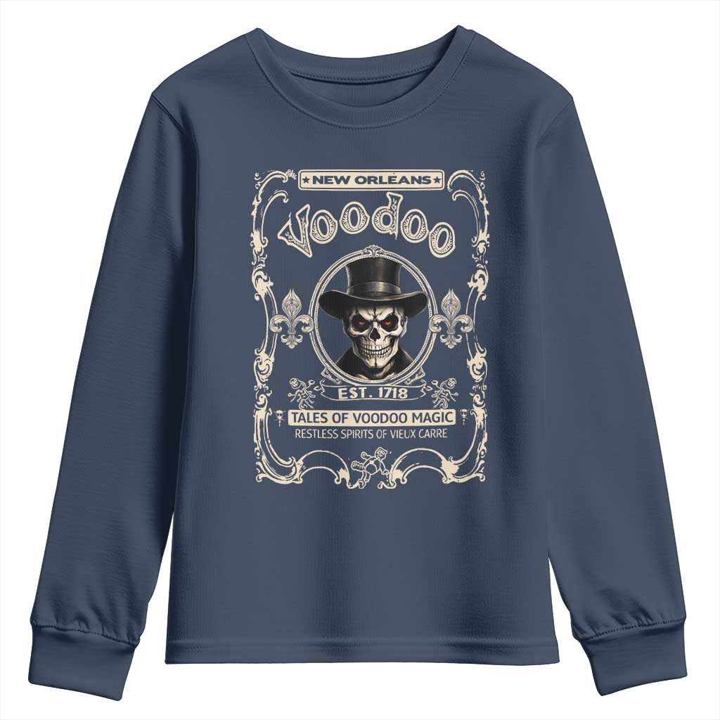 New Orleans Voodoo Youth Sweatshirt Tales Of Voodoo Magic Skull Spooky Hoodoo Rootworker TS11 Navy Print Your Wear