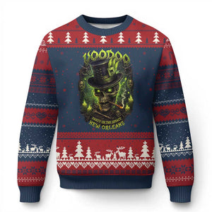 Louisiana Voodoo Skull Ugly Christmas Sweater Party In The Spirit New Orleans Creepy Occult Lover TS11 Navy Red Print Your Wear
