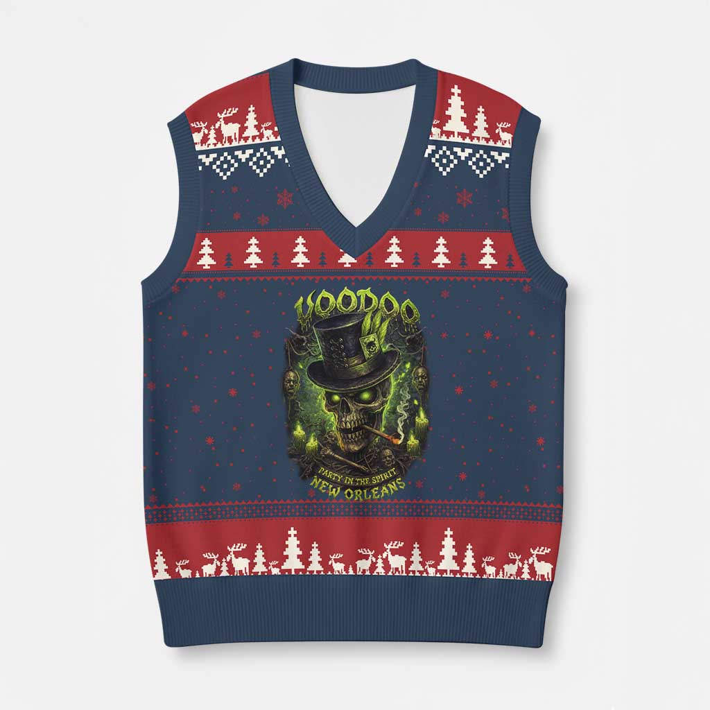 Louisiana Voodoo Skull V-Neck Knit Sweater Vest Party In The Spirit New Orleans Creepy Occult Lover TS11 Navy Red Print Your Wear