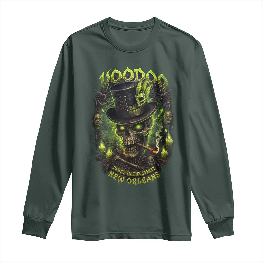 Louisiana Voodoo Skull Long Sleeve Shirt Party In The Spirit New Orleans Creepy Occult Lover TS11 Dark Forest Green Print Your Wear