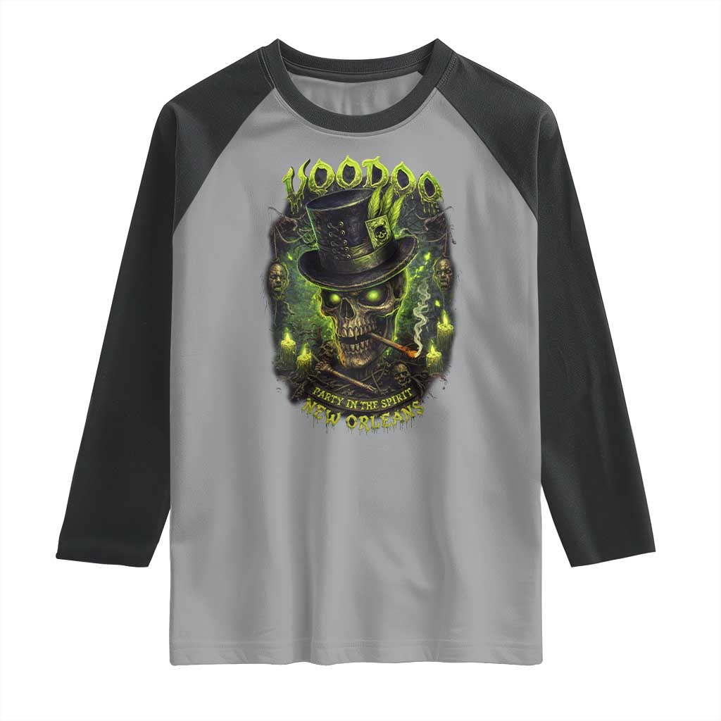 Louisiana Voodoo Skull Raglan Shirt Party In The Spirit New Orleans Creepy Occult Lover TS11 Sport Gray Black Print Your Wear