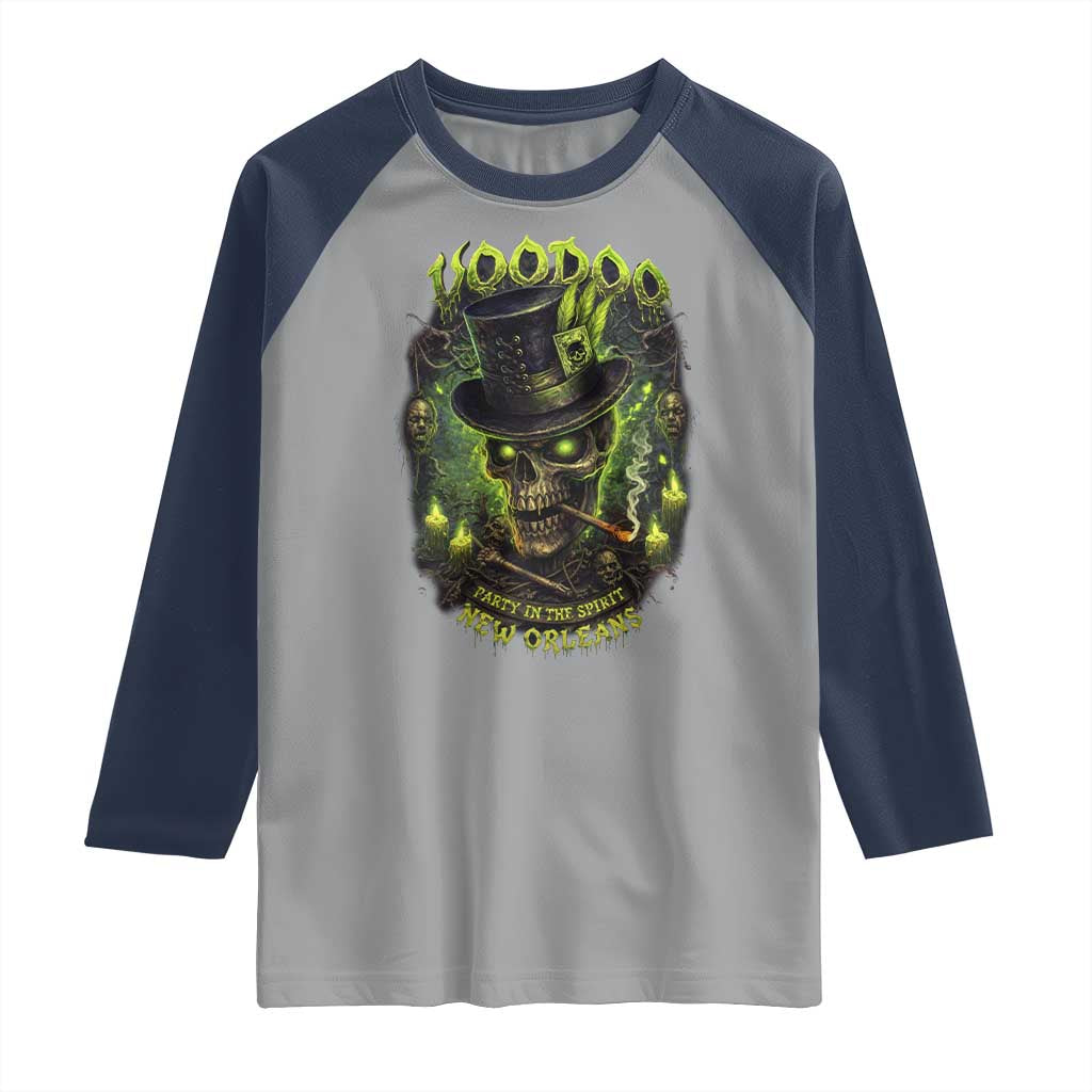 Louisiana Voodoo Skull Raglan Shirt Party In The Spirit New Orleans Creepy Occult Lover TS11 Sport Gray Navy Print Your Wear