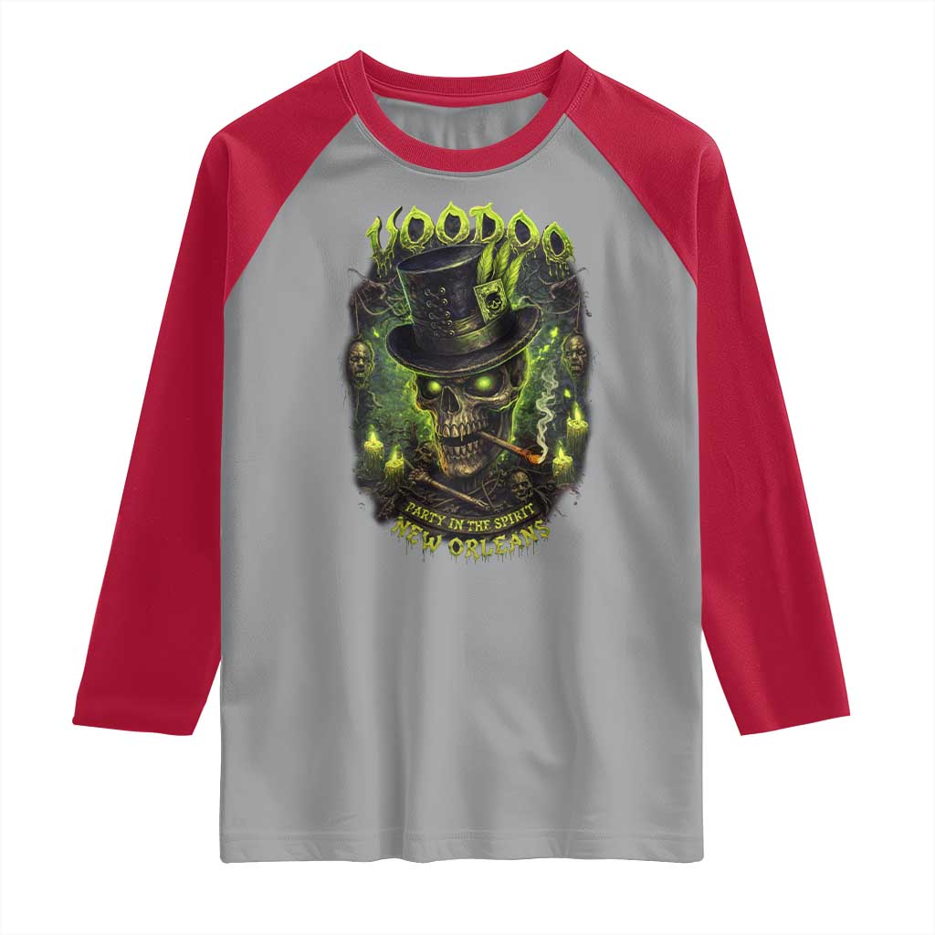 Louisiana Voodoo Skull Raglan Shirt Party In The Spirit New Orleans Creepy Occult Lover TS11 Sport Gray Red Print Your Wear