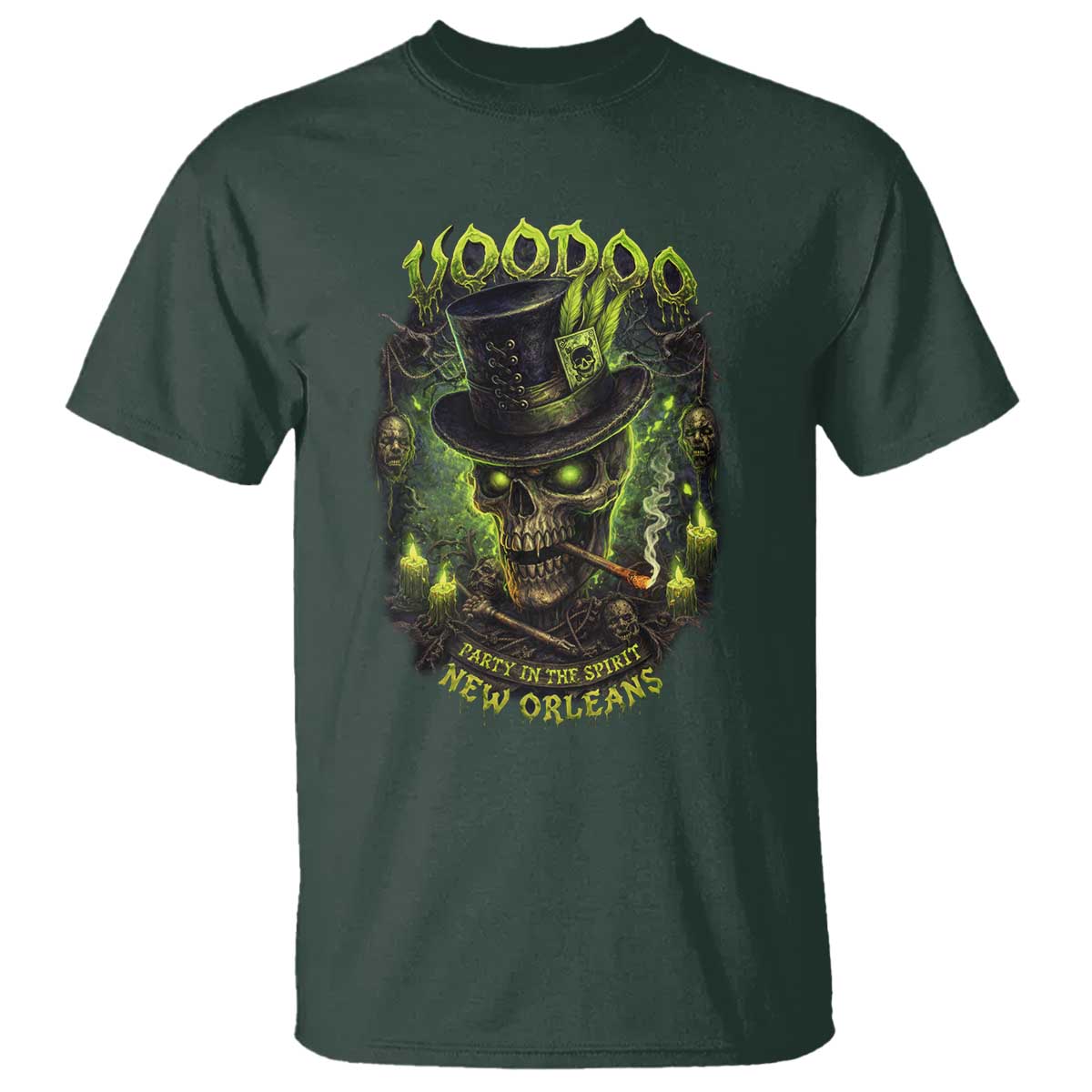 Louisiana Voodoo Skull T Shirt Party In The Spirit New Orleans Creepy Occult Lover TS11 Dark Forest Green Print Your Wear
