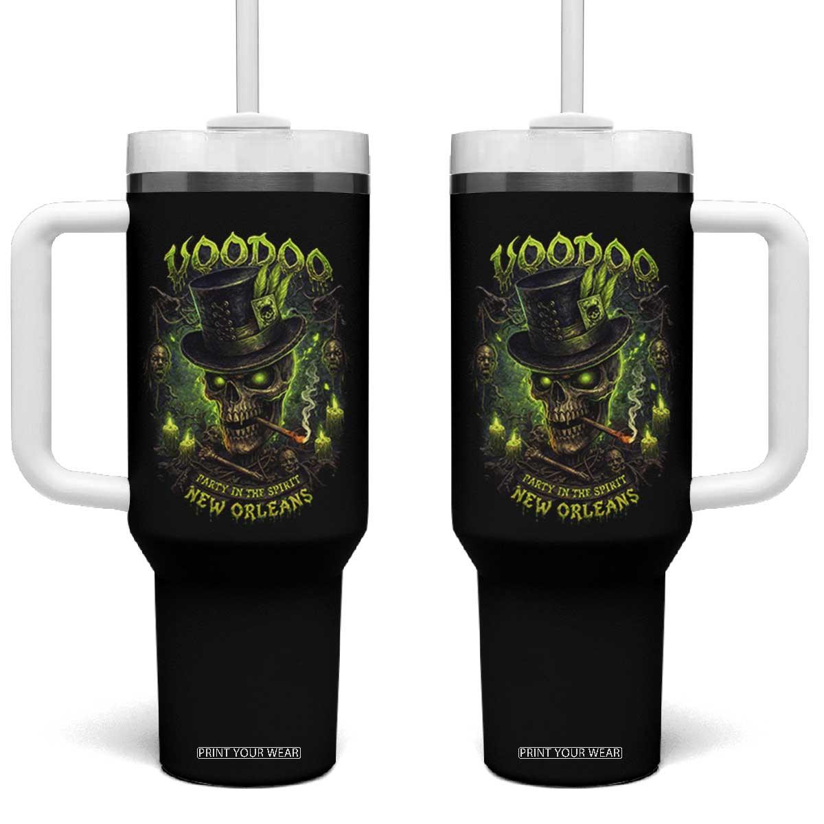 Louisiana Voodoo Skull Tumbler With Handle Party In The Spirit New Orleans Creepy Occult Lover TS11 One Size: 40 oz Black Print Your Wear