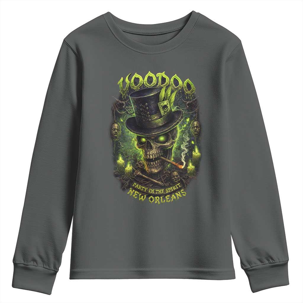 Louisiana Voodoo Skull Youth Sweatshirt Party In The Spirit New Orleans Creepy Occult Lover TS11 Dark Heather Print Your Wear