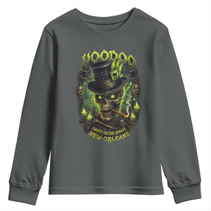 Louisiana Voodoo Skull Youth Sweatshirt Party In The Spirit New Orleans Creepy Occult Lover TS11 Dark Heather Print Your Wear