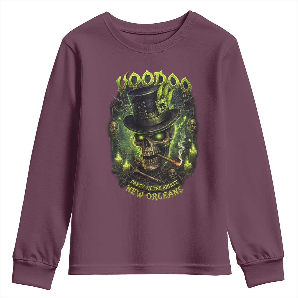 Louisiana Voodoo Skull Youth Sweatshirt Party In The Spirit New Orleans Creepy Occult Lover TS11 Maroon Print Your Wear