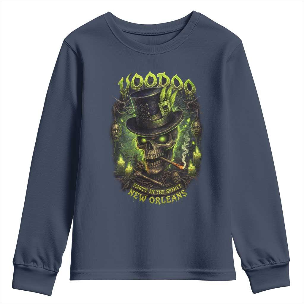 Louisiana Voodoo Skull Youth Sweatshirt Party In The Spirit New Orleans Creepy Occult Lover TS11 Navy Print Your Wear