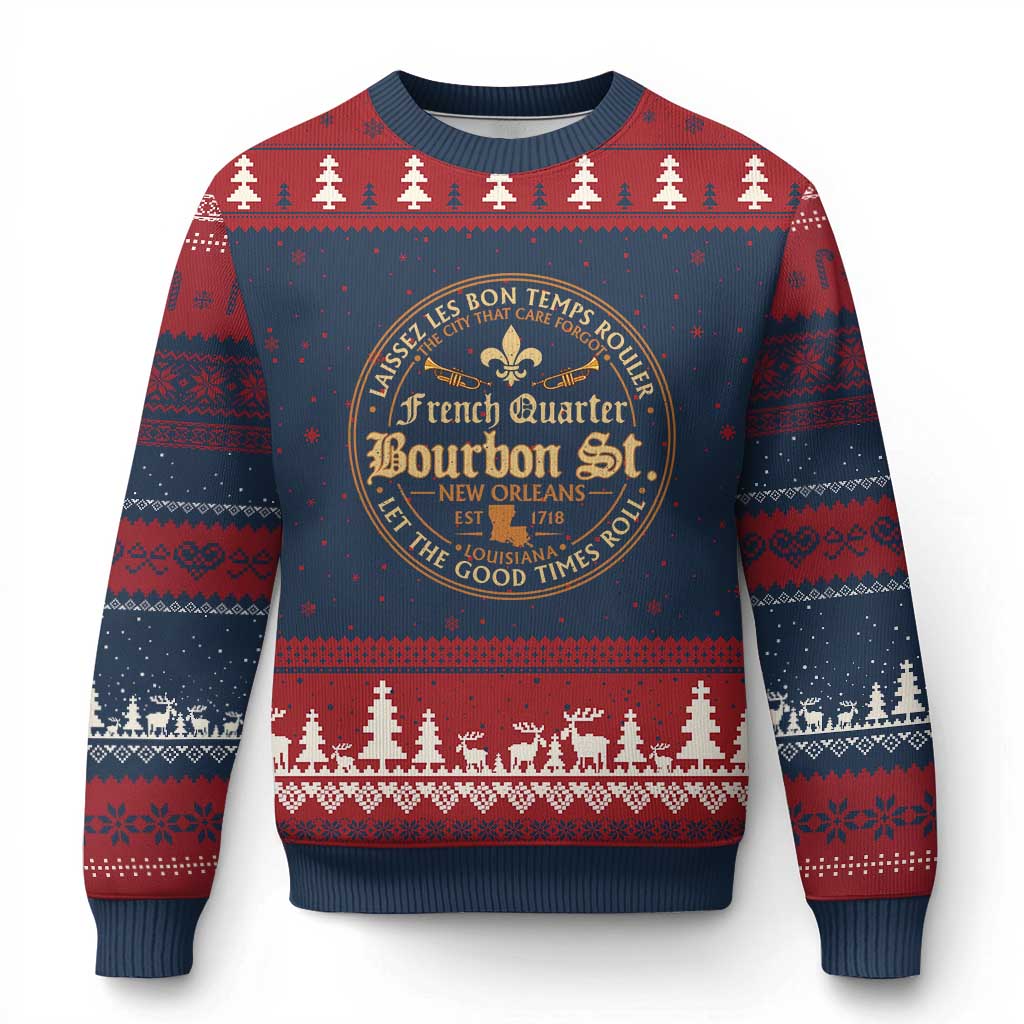 Bourbon Street French Quarter New Orleans Vintage Ugly Christmas Sweater TS11 Navy Red Print Your Wear