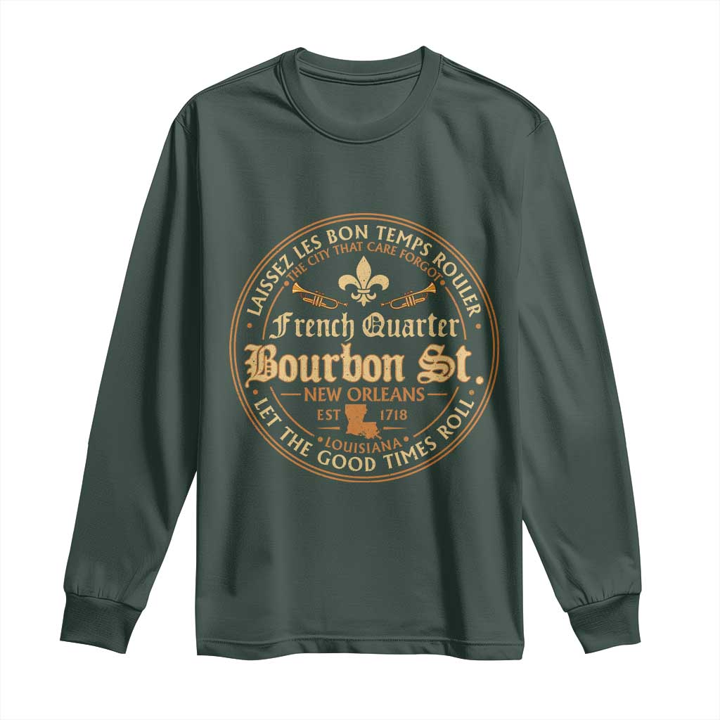 Bourbon Street French Quarter New Orleans Vintage Long Sleeve Shirt TS11 Dark Forest Green Print Your Wear