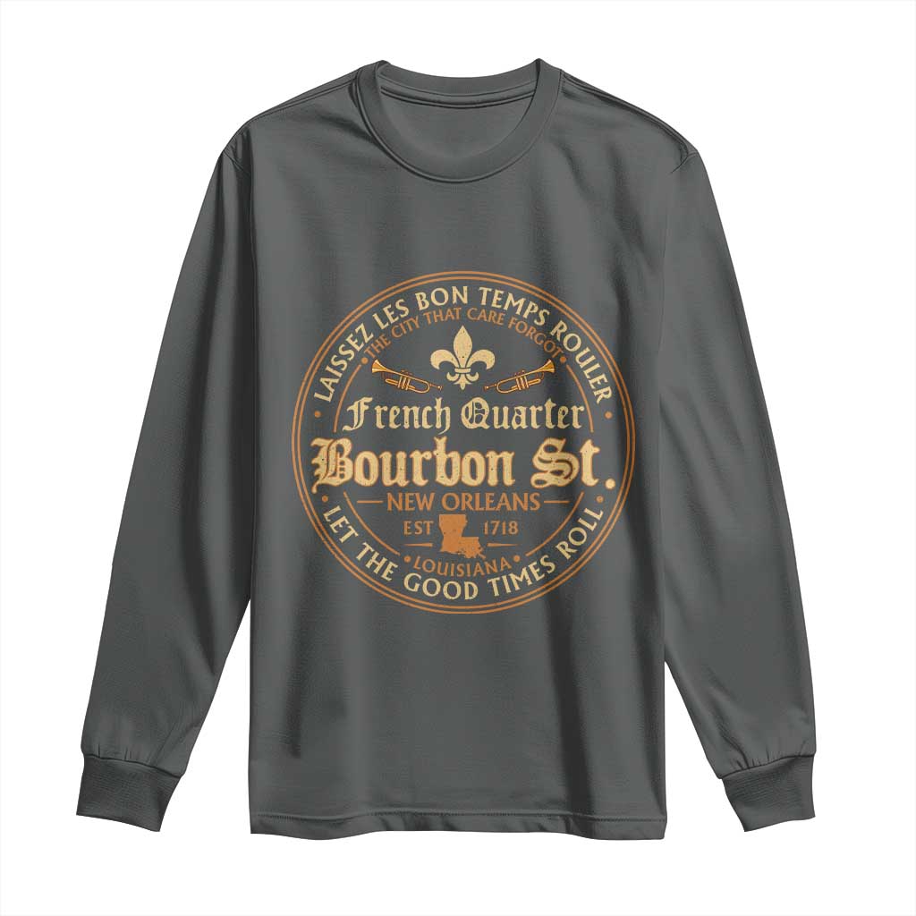 Bourbon Street French Quarter New Orleans Vintage Long Sleeve Shirt TS11 Dark Heather Print Your Wear