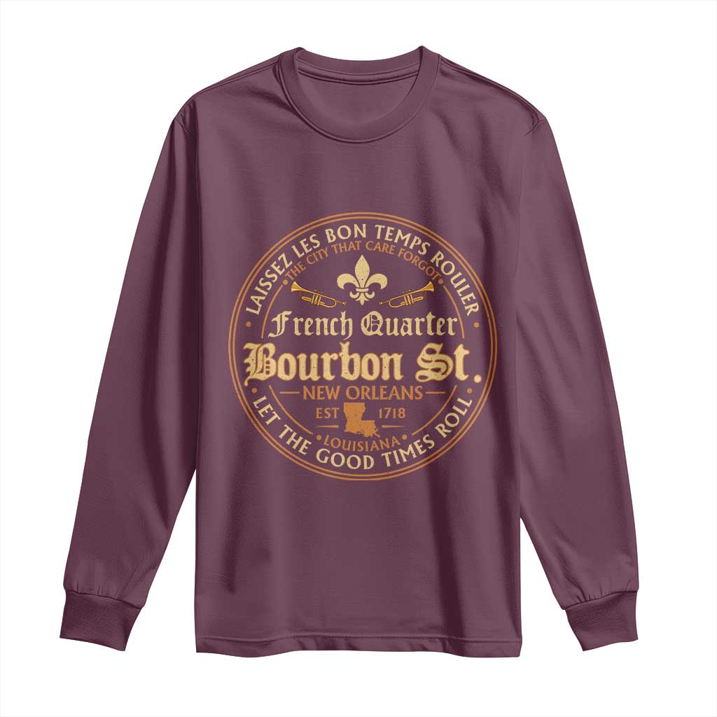 Bourbon Street French Quarter New Orleans Vintage Long Sleeve Shirt TS11 Maroon Print Your Wear