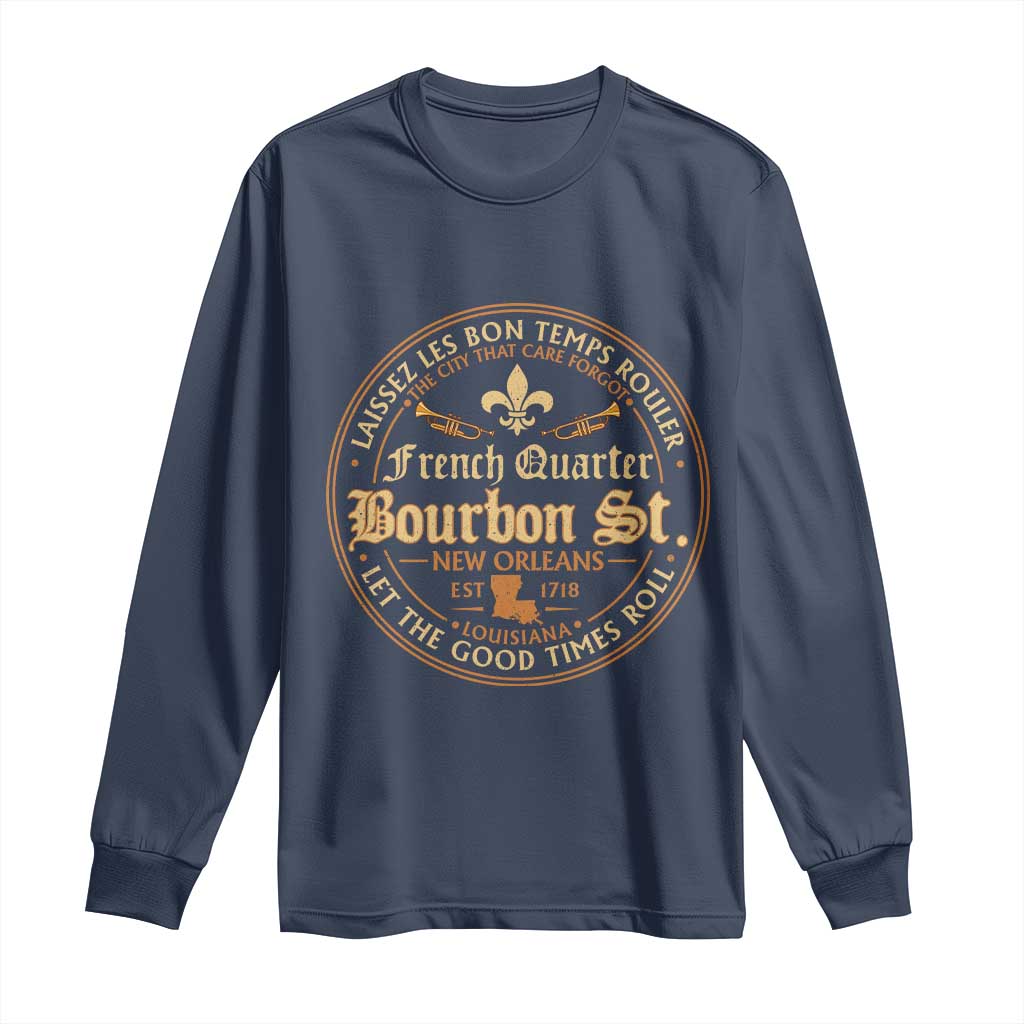Bourbon Street French Quarter New Orleans Vintage Long Sleeve Shirt TS11 Navy Print Your Wear