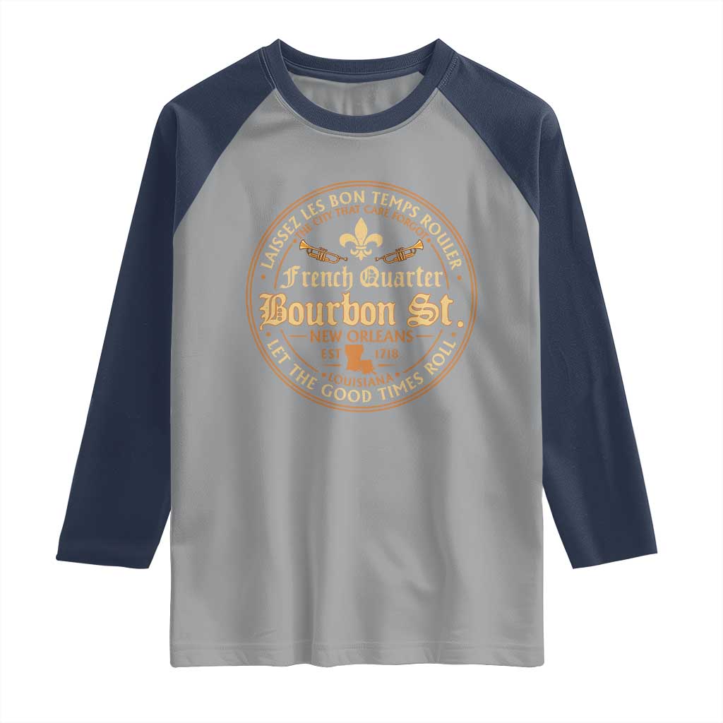 Bourbon Street French Quarter New Orleans Vintage Raglan Shirt TS11 Sport Gray Navy Print Your Wear