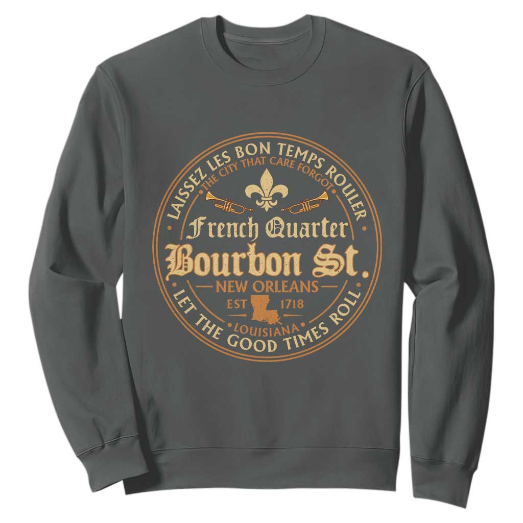 Bourbon Street French Quarter New Orleans Vintage Sweatshirt TS11 Dark Heather Print Your Wear