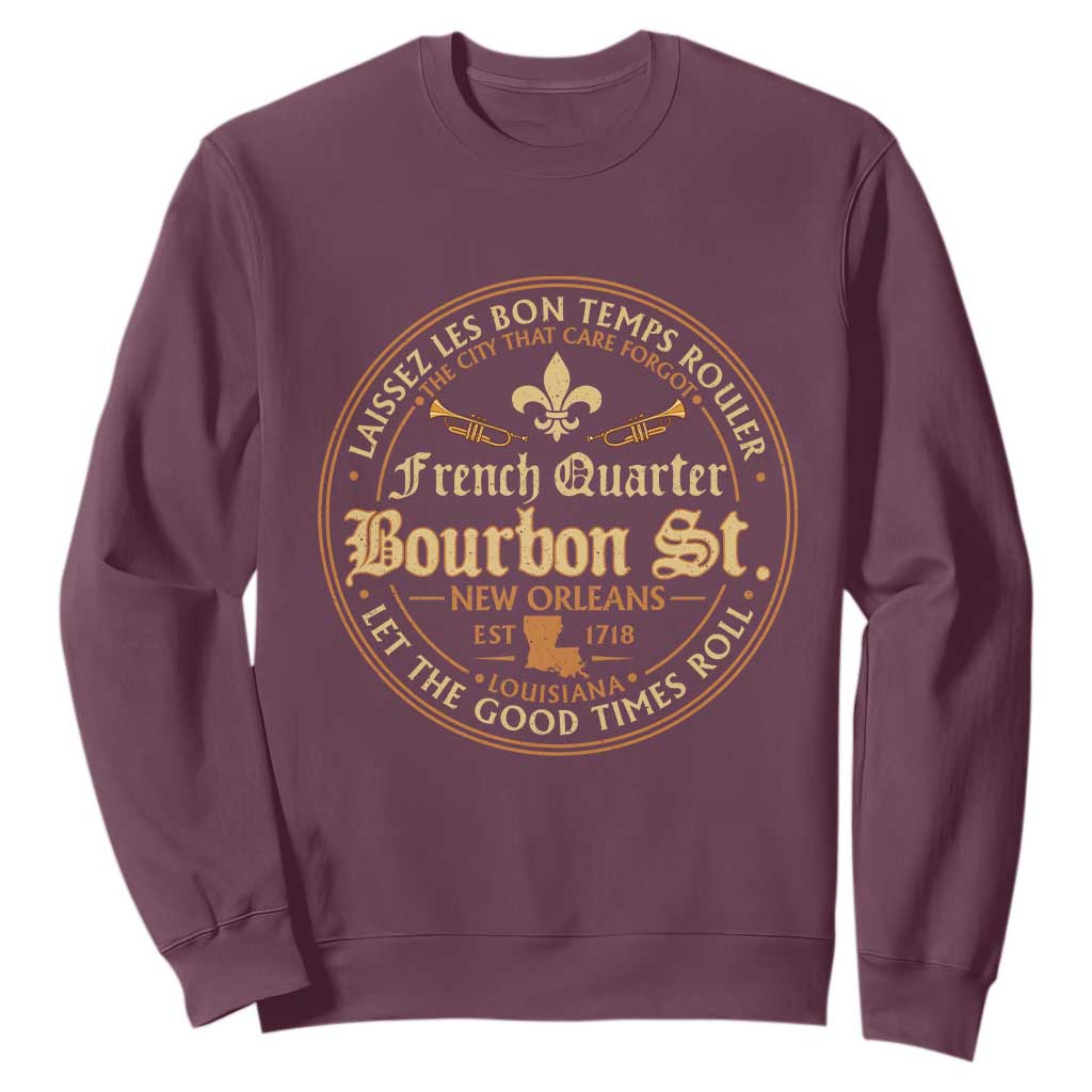 Bourbon Street French Quarter New Orleans Vintage Sweatshirt TS11 Maroon Print Your Wear
