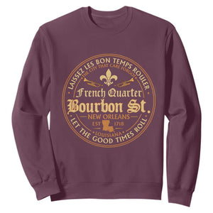 Bourbon Street French Quarter New Orleans Vintage Sweatshirt TS11 Maroon Print Your Wear