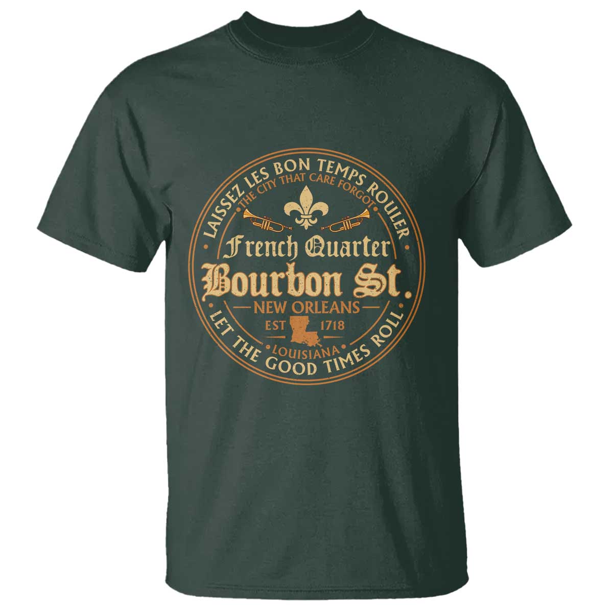 Bourbon Street French Quarter New Orleans Vintage T Shirt TS11 Dark Forest Green Print Your Wear