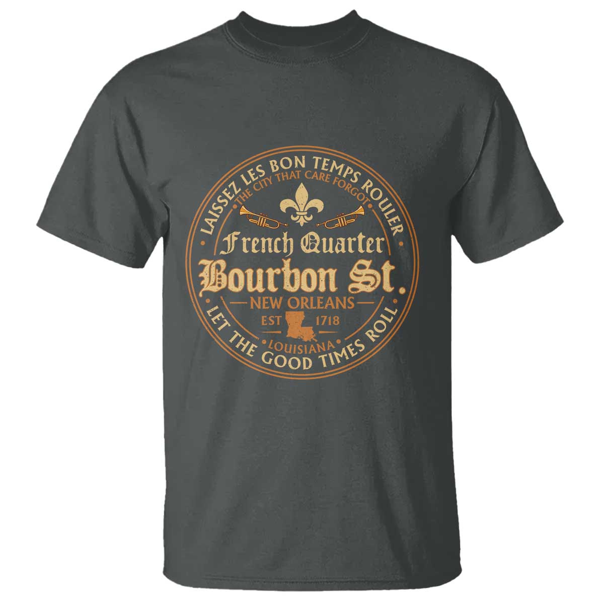Bourbon Street French Quarter New Orleans Vintage T Shirt TS11 Dark Heather Print Your Wear