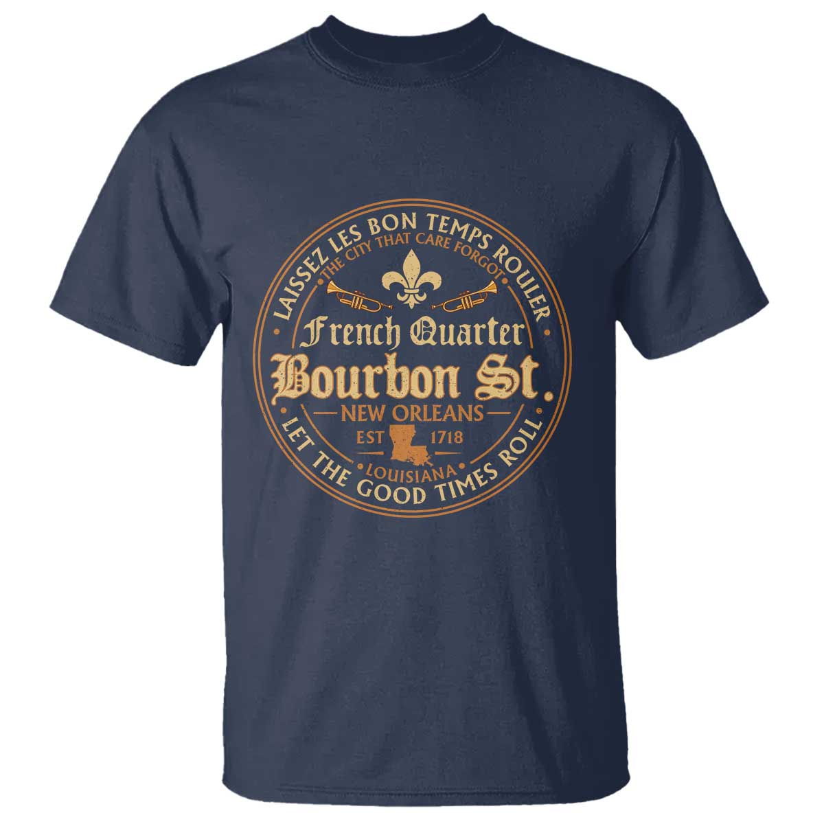 Bourbon Street French Quarter New Orleans Vintage T Shirt TS11 Navy Print Your Wear