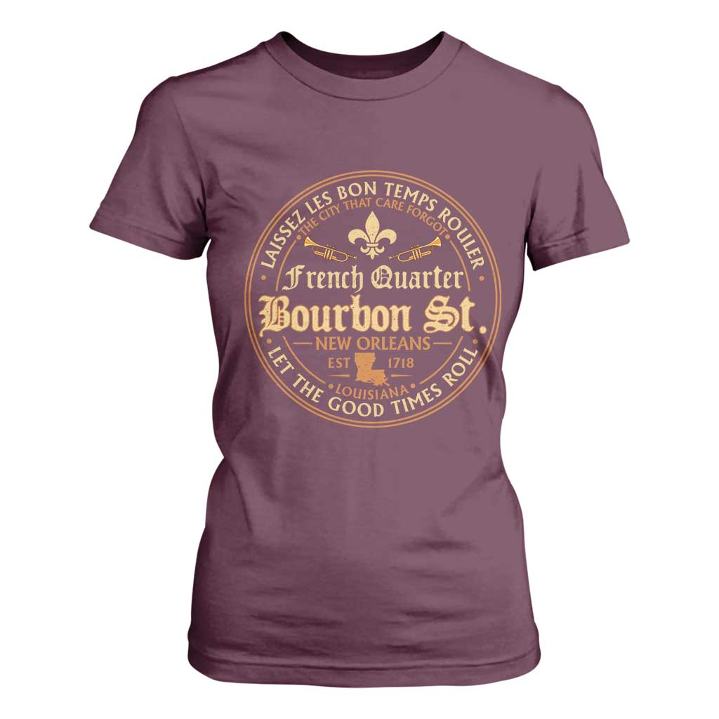 Bourbon Street French Quarter New Orleans Vintage T Shirt For Women TS11 Maroon Print Your Wear